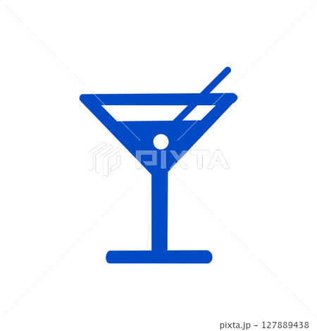 カクテルグラスのピクトグラムアイコン／Cocktail Glass Icon Symbol - 青色 127889438