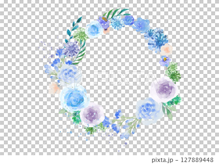 Watercolor blue rose wreath frame 127889448