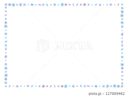 水彩ブルーローズと花びらのボーダーフレーム 127889462