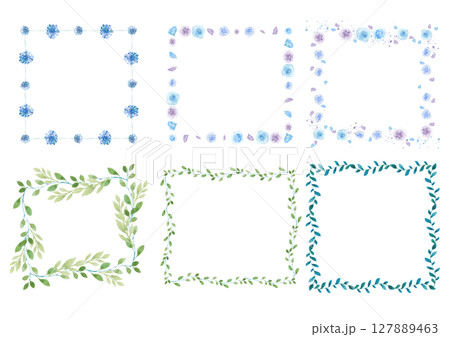 水彩リーフ&ブルーローズのスクエアフレーム6種セット 水彩リーフ&ブルーローズのスクエアフレーム6種セット 127889463