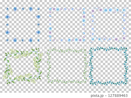 水彩リーフ&ブルーローズのスクエアフレーム6種セット 水彩リーフ&ブルーローズのスクエアフレーム6種セット 127889463