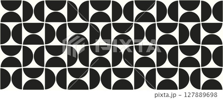 Abstract bauhaus seamless pattern. Half circle shapes background. Monochrome geometric simple art design. Black texture in bauhaus style. Vintage mosaic seamless pattern. Vector illustration 127889698