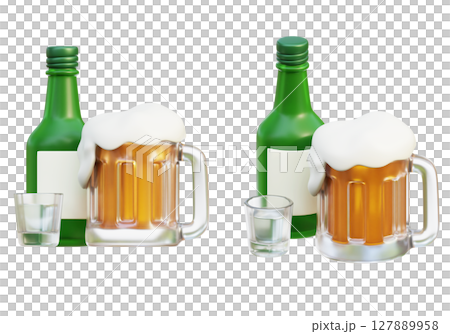 Alcohol Soju and Beer 3D Graphic Cartoon Style Alcohol Soju and Beer 3D Graphic Cartoon Style 127889958