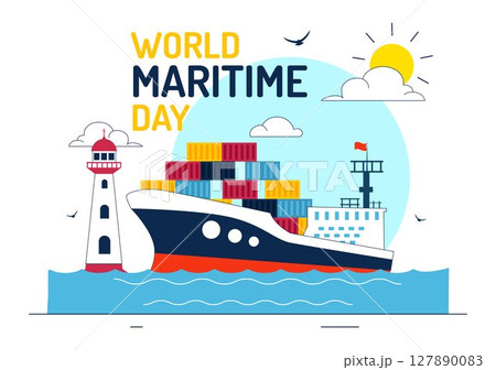 World Maritime Day Vector Illustration with Sea and Ship for Shipping Safety, Security, and Marine Environment in a Nautical Flat Background 127890083