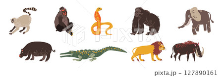 Savanna Tropical Animal and Wild Fauna Vector Set 127890161