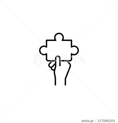 Puzzle Icon. Hand Holding Puzzle Piece Symbol 127890203
