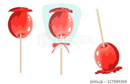 りんご飴のイラスト素材セット 127890269