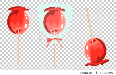 りんご飴のイラスト素材セット 127890269