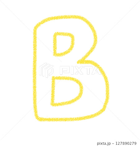 アルファベットB　手書き文字　かわいい　素材　黄色　イラスト　素材　アイコン　クレヨン風　 127890279