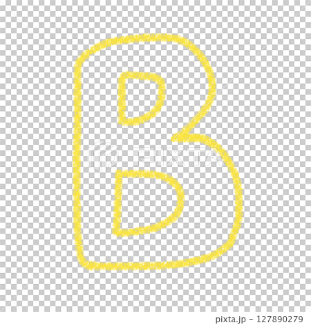 アルファベットB　手書き文字　かわいい　素材　黄色　イラスト　素材　アイコン　クレヨン風　 127890279