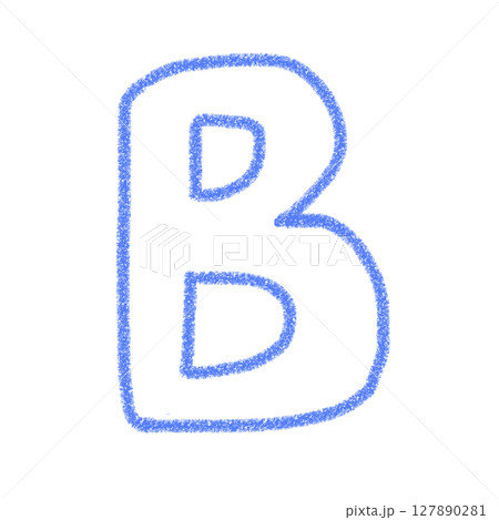 アルファベットB　手書き文字　かわいい　素材　青　イラスト　素材　アイコン　クレヨン風　 127890281