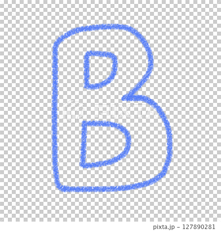 アルファベットB　手書き文字　かわいい　素材　青　イラスト　素材　アイコン　クレヨン風　 127890281