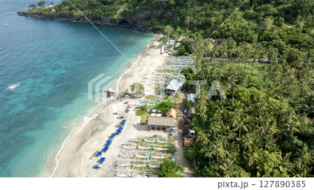 Aerial View of Beautiful Pasir Putih Beach or Virgin Beach. Bali, Indonesia. Aerial View of Beautiful Pasir Putih Beach or Virgin Beach. Bali, Indonesia. 127890385