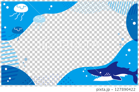 Shark and jellyfish ocean illustration frame material Shark and jellyfish ocean illustration frame material 127890422