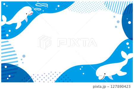 シロイルカの海イラストフレーム素材 127890423