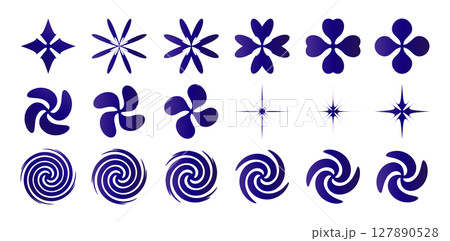 set of abstract geometric shape swirls snowflake logo icons isolated white backgrounds for  web design, user interface apps, banner poster element, flyer, brochure catalogue, booklet, year book pages 127890528