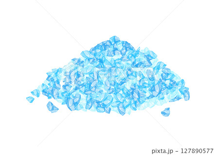 Pile of light blue salt crystals on white background 127890577