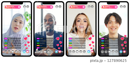 多国籍ライバーのライブ配信のスマホアプリ画面インターフェース 多国籍ライバーのライブ配信のスマホアプリ画面インターフェース 127890625