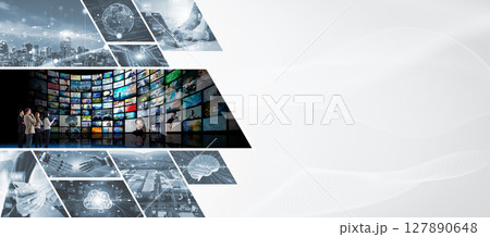 様々なテクノロジーイメージのコラージュ　バナー・広告向け横長ビジュアル 127890648
