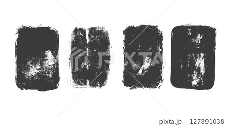 Black grunge text boxes set. Callouts rectangles frames. Linocut rolled paint black tag. Vector handmade brayer stamp smudged texture. Rough paint decorative irregular border 127891038