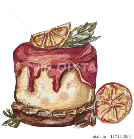 Watercolor simple birthday cake isolated clip art. Design for postcards and stickers, birthday party invitation. Food illustration. Holiday concept. Watercolor simple birthday cake isolated clip art. Design for postcards and stickers, birthday party invitation. Food illustration. Holiday concept. 127891066