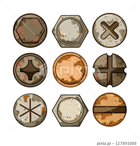 rusty screw head set cartoon vector illustration 127891088