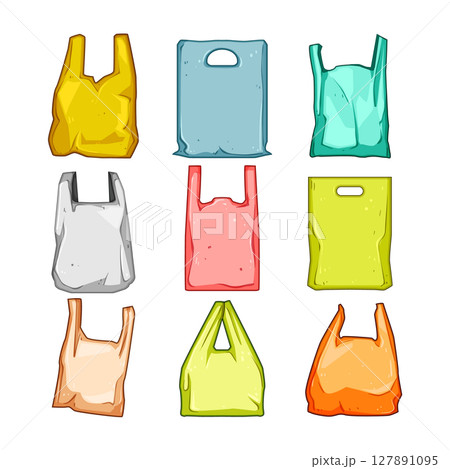 plastic shopping bag set cartoon vector illustration 127891095
