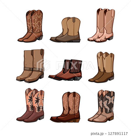 cowboy boots set cartoon vector illustration 127891117