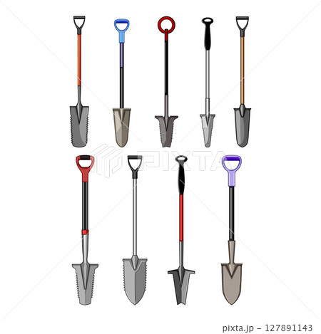 tree planting shovel set cartoon vector illustration 127891143