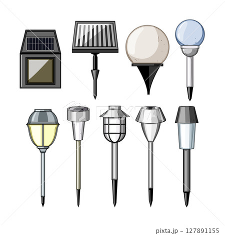 solar powered garden lamp set cartoon vector illustration 127891155