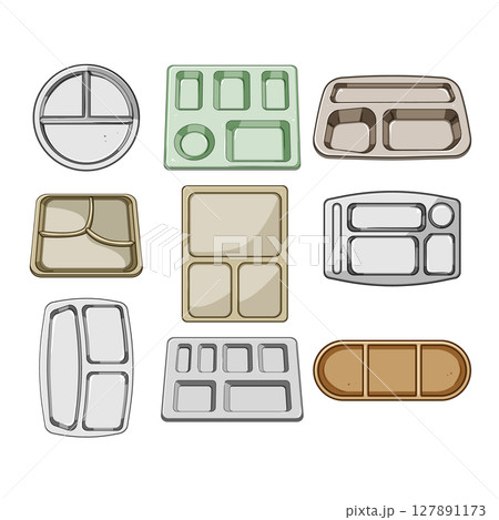 multi section meal tray set cartoon vector illustration 127891173