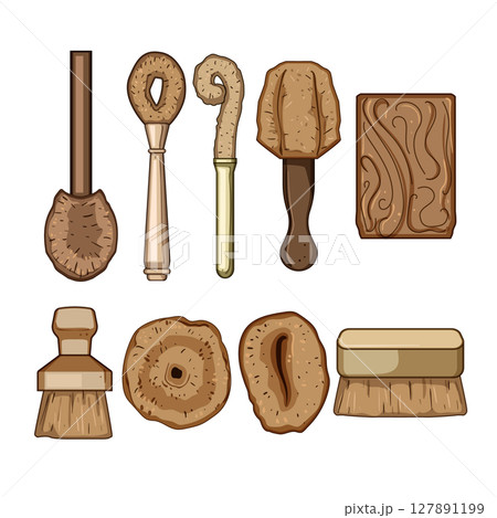 coconut fiber dish scrubber set cartoon vector illustration 127891199
