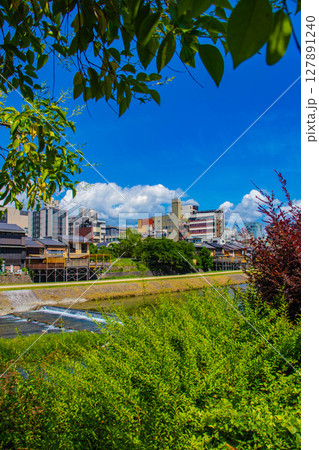 【京都風景】鴨川と先斗町周辺の穏やかな情景 127891240