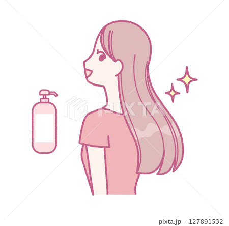 ヘアケアをする女性のイラスト 127891532