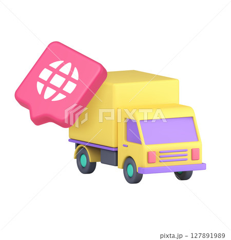 3d Realistic Icon With Cargo Truck And Global Symbol In Bright Modern Digital Design 127891989