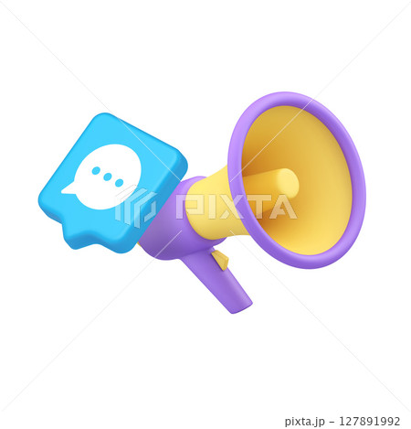 3d Realistic Icon Of Colorful Loudspeaker With Message Symbol For Digital Promotion And Communication 127891992