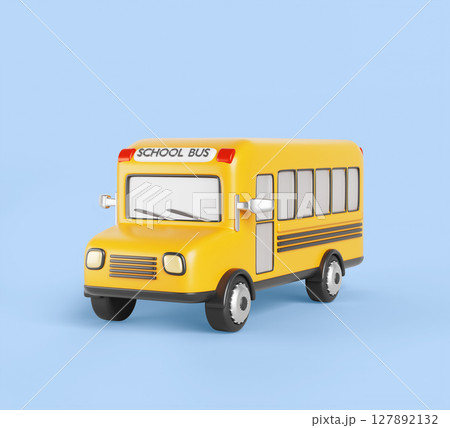 3d yellow school bus icon render. Children city public transport, autobus for kids transportation to educational institution, excursion. Cartoon schoolbus isolated on blue background. 3D illustration 3d yellow school bus icon render. Children city public transport, autobus for kids transportation to educational institution, excursion. Cartoon schoolbus isolated on blue background. 3D illustration 127892132