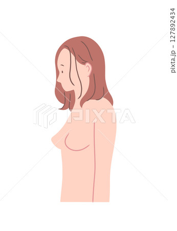 胸が垂れた女性の横向きイラスト素材 127892434