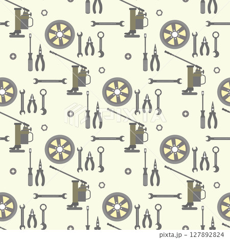Seamless pattern with gray automotive tools and car parts on light background Seamless pattern with gray automotive tools and car parts on light background 127892824