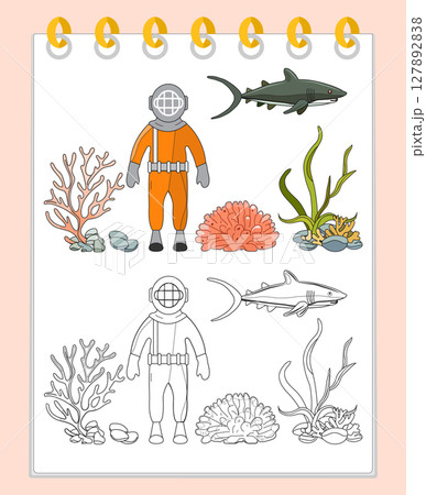 Coloring book Underwater Seabed Ocean Sea habitat Coloring book Underwater Seabed Ocean Sea habitat 127892838