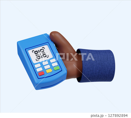 Payment technology innovation featuring a QR code scanner device. 3D render illustration Payment technology innovation featuring a QR code scanner device. 3D render illustration 127892894