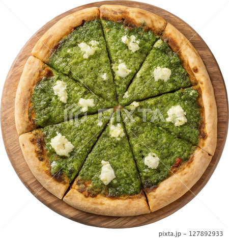 Pesto Pizza with Basil and Cheese 127892933