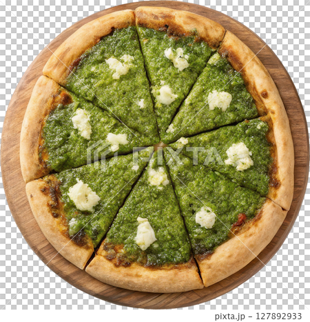 Pesto Pizza with Basil and Cheese 127892933