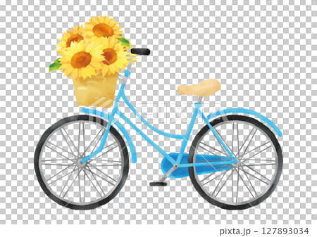 Vector image of a light blue bicycle with sunflowers 127893034