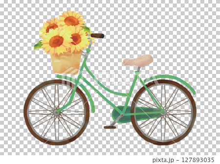 帶向日葵的綠色自行車向量素材 帶向日葵的綠色自行車向量素材 127893035
