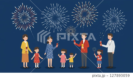 夜空を彩る花火に歓声！家族で楽しむ夏の風物詩 127893059