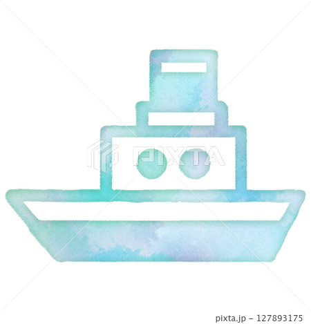夏　海　乗り物　船　貨物船　優しい　エコロジー　アイコン　デザイン　シンボル　スタンプ　水彩 127893175