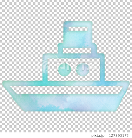 夏季海車船貨船友善生態圖示設計符號郵票水彩 127893175