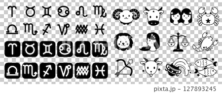 12 星座和插圖圖示集單調 12 星座和插圖圖示集單調 127893245