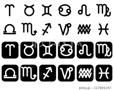 12星座の記号アイコンセット　モノトーン 127893247